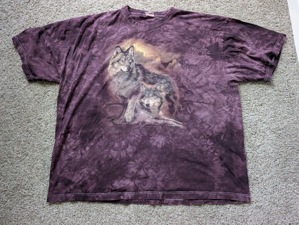 Vtg 2011 The Mountain Animal Nature T-Shirt 2XL Wolves Wolf Purple Tye Dye